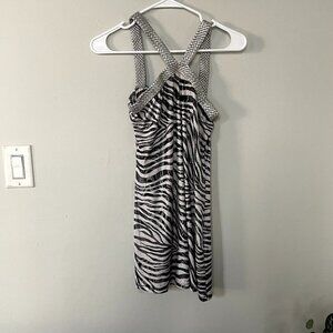 Papaya black white silver minidress zebra stripes animal design women size S
